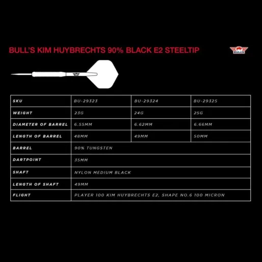 Bull's NL Šipky Steel Kim Huybrechts - Black E2 - 24g
