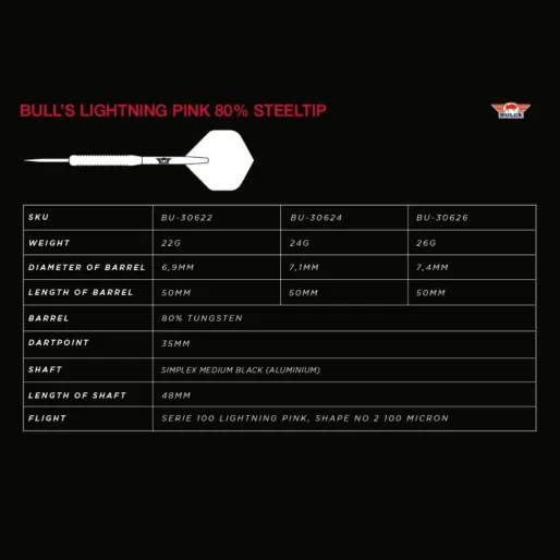 Bull's NL Šipky Steel Lightning - Pink - 26g