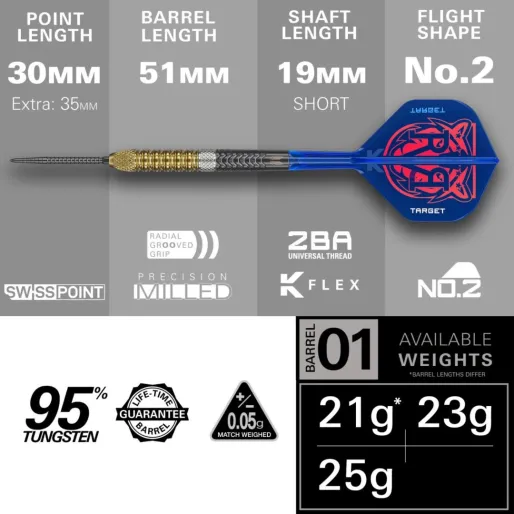 Target - darts Šipky Steel Raymond van Barneveld - G6 - Swiss Point - 21g