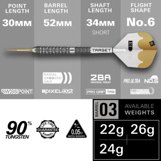 Target - darts Šipky Steel Redux 03 - Swiss Point - 22g