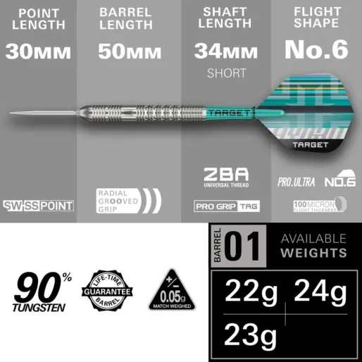 Target - darts Šipky Steel Hydro 01 - Swiss Point - 22g