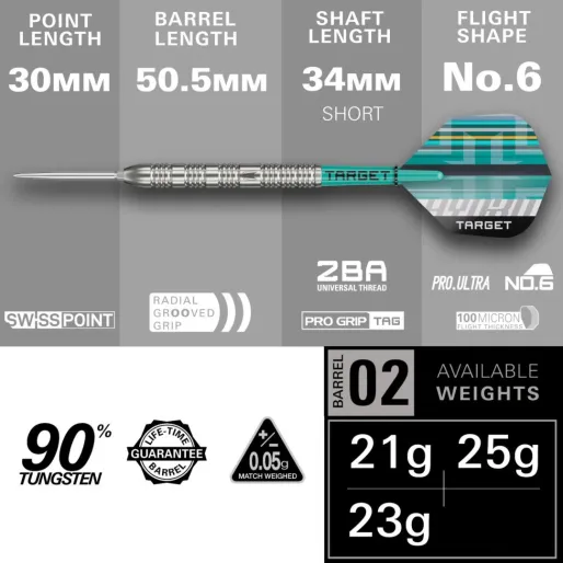 Target - darts Šipky Steel Hydro 02 - Swiss Point - 21g
