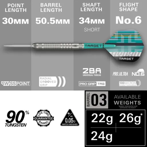 Target - darts Šipky Steel Hydro 03 - Swiss Point - 26g