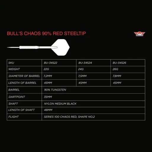 Bull's NL Šipky Steel Chaos - Red - 26g