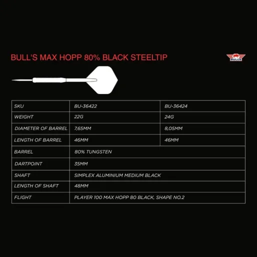 Bull's NL Šipky Steel Max Hopp - Black - 22g